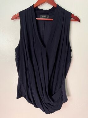 Karen Kane Navy Sleeveless Draped V-Neck crossover wrap front Top Size Large